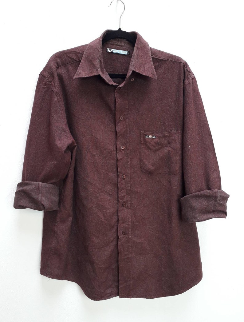 Burgundy Shirt Vintage Cow Embroidery Shirt Vintage Burgundy Button Down Shirt Vintage Purple Red Button Up Vintage Cow Pocket Embroidery