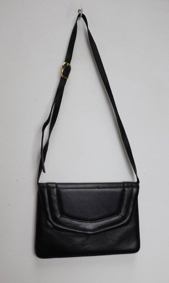 Faux Leather Handbag Vintage Black Structured Bag… - image 2