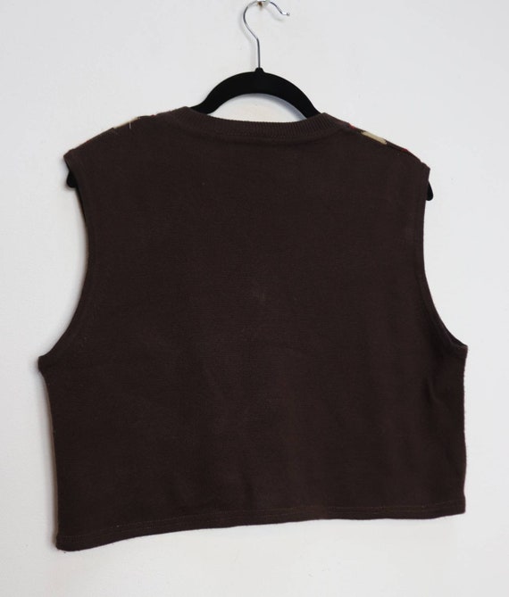 Argyle Cropped Sweater Vest Vintage Cropped Jumper Sleeveless Cropped Knit Brown Sweater Vest Vintage Cropped Sweater Vest Argyle Jumper L
