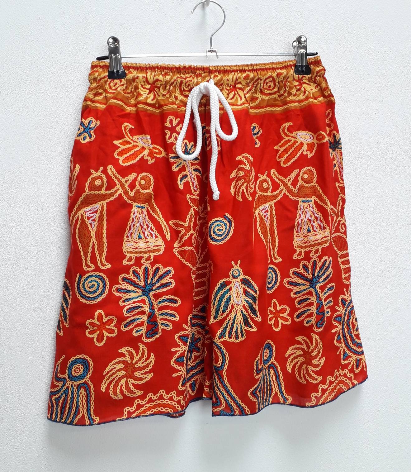 Red Patterned Shorts Vintage Tribal Pattern Shorts Red Etsy UK