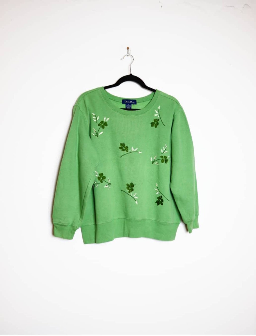 Leaf Embroidered Sweatshirt Vintage Green Sweatshirt Leaf - Etsy