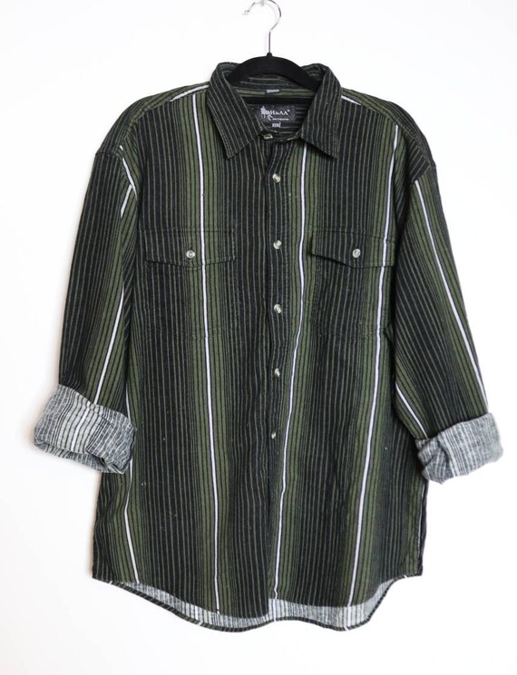Vintage Guess Corduroy Shirt Mens 2XL Khaki Button Up Flap