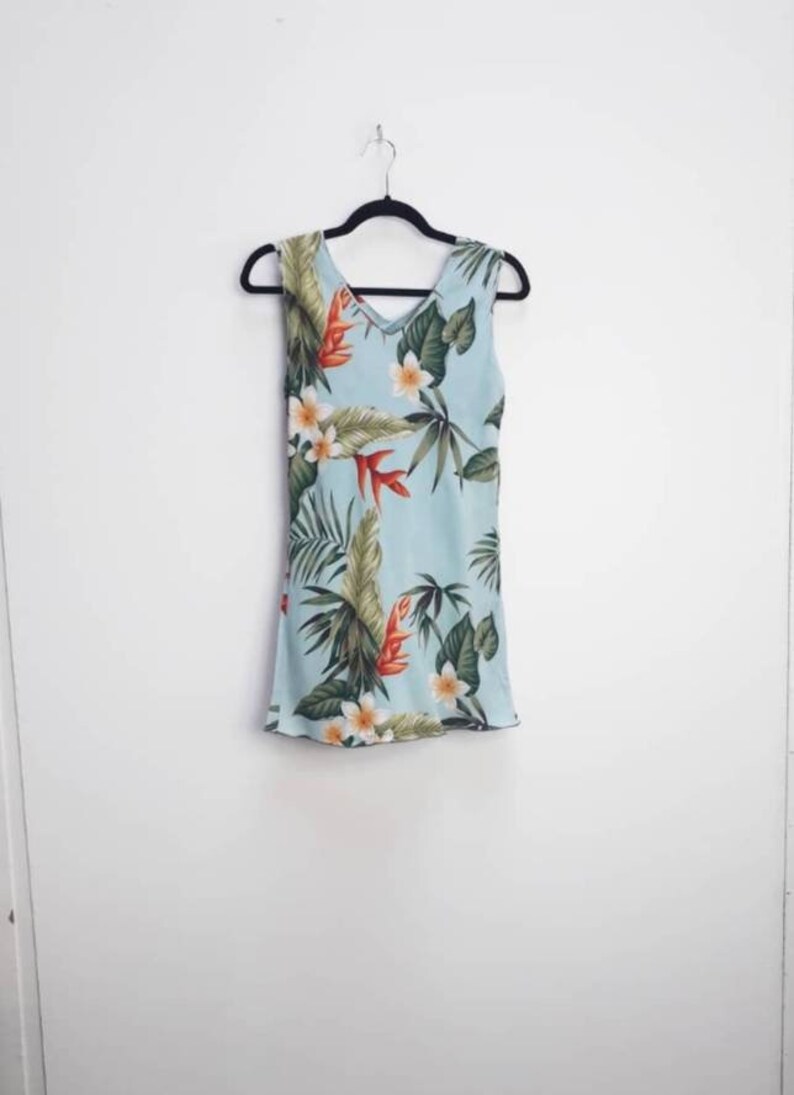 Hawaiian Floral Dress Vintage Tropical Print Dress Small Hawaiian Mini-Dress Blue Tropical Floral Mini Dress Vintage Hawaiian Dress Small S