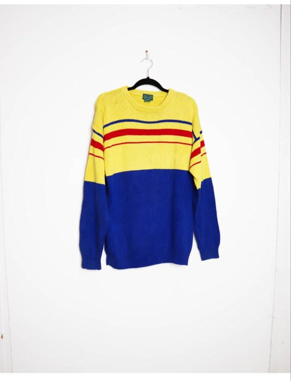 MarmaladeVintageCo Blue Stripe Jumper Vintage Yellow Stripe Sweater Knit Jumper Large Striped Knit Sweater Red Striped Jumper Vintage Jumper Striped Jumper L