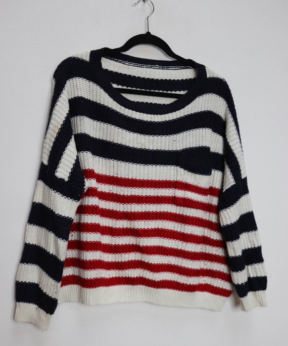 Navy Stripe Jumper Vintage Striped Jumper Red Stripe Sweater Stripe Knit Jumper Blue Striped Knit Sweater Vintage Jumper Wool Jumper Medium