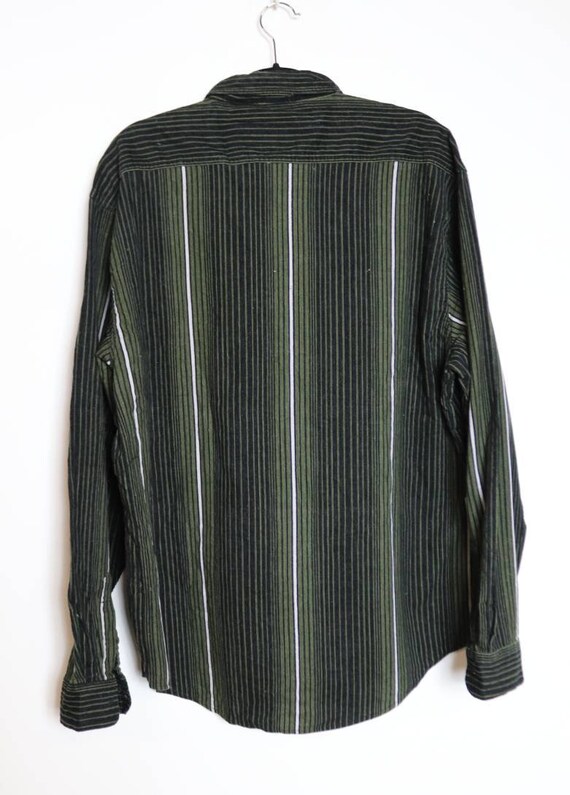 Green Stripe Corduroy Shirt Vintage Stripe Cord Shirt Black