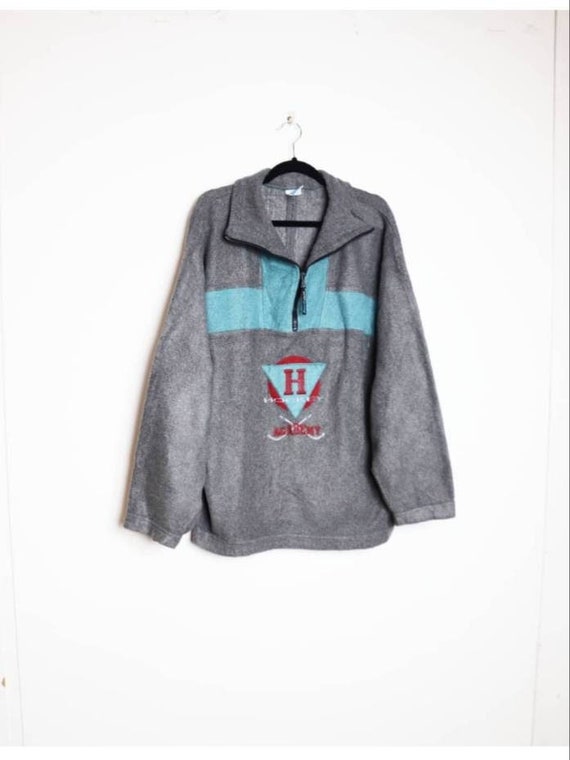 Grey Half-Zip Fleece Vintage Fleece Sweatshirt Gray Half-Zip Sweatshirt XL Fleece Sweatshirt Blue Fleece Jumper Vintage Quarter-Zip Fleece