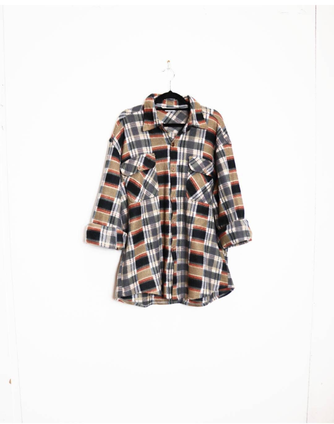 Brown Plaid Shirt Vintage Fleece Shirt 