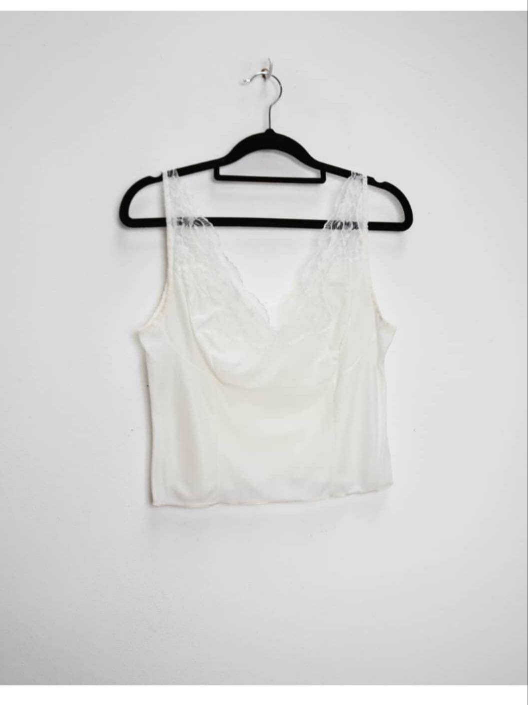 Weißes Spitzen Crop Top Vintage Schnürsenkel Weißes Crop Top Kleines weißes Cami Crop Top Vintage Cami Crop Top Sheer Lacy Crop Top Weiß