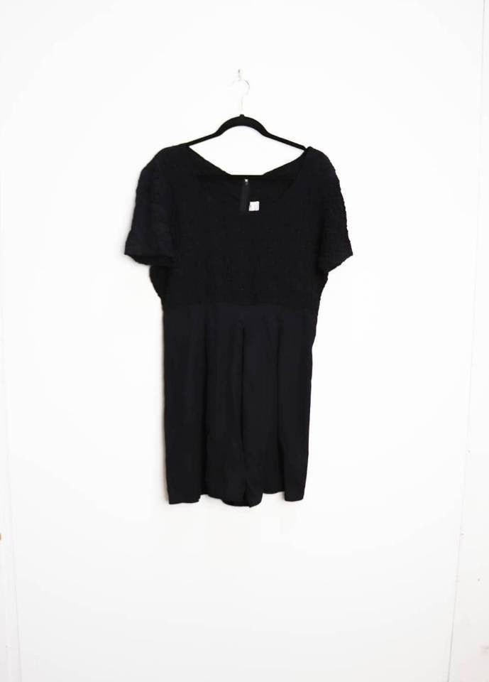 Image of Black Playsuit Vintage Romper Large Women's Floral Ladies L