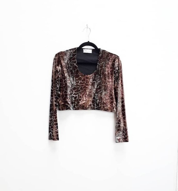 Snakeskin Velvet Crop Top Vintage Animal Print Cro