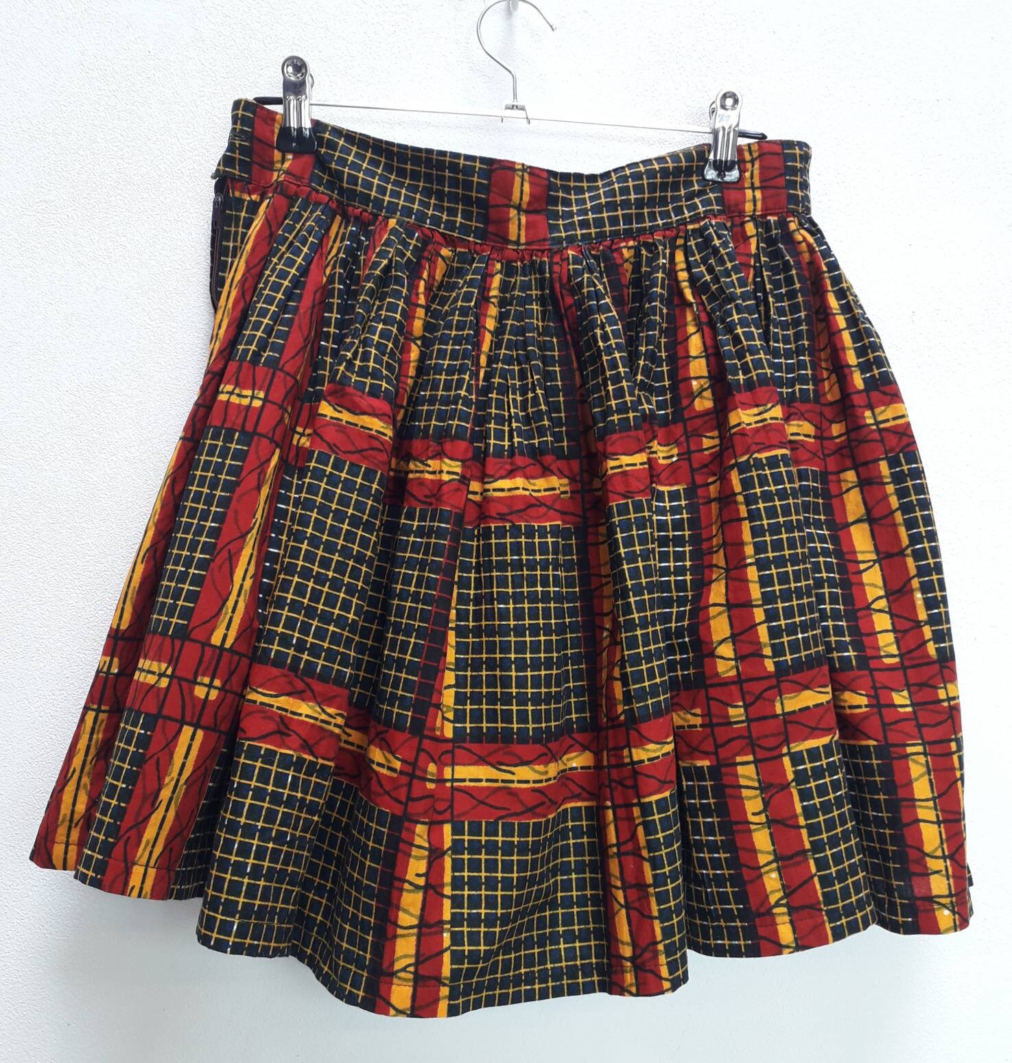 Black Checkered Skirt Vintage Red Grid Pattern Skirt Flared Etsy UK