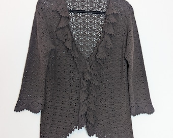 Brown Crochet Cardigan Vintage Cardigan Brown Cardigan Crochet Knit Cardigan Women's Cardigan Vintage Crochet Sweater Brown Knit Cardigan S