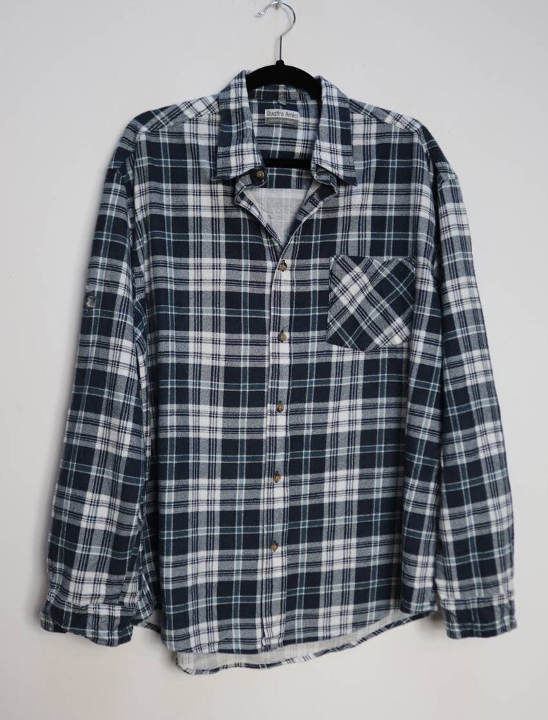 Black Plaid Flannel Shirt Vintage Plaid Shirt Black Check Flannel Shirt Plaid Button-Down Shirt Vintage Black Checkered Button Down Flannel