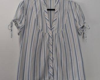 Stripe Blouse Vintage Blouse Blue Striped Blouse Tie Sleeve Blouse Striped Shirt Large Blouse Women's Stripe Shirt Vintage Striped Blouse L