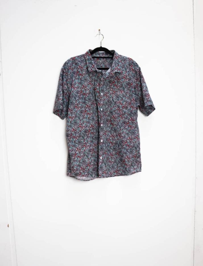 Image of Blue Paisley Shirt Vintage Red Short Sleeve Men's Xl Button-Down Patterned