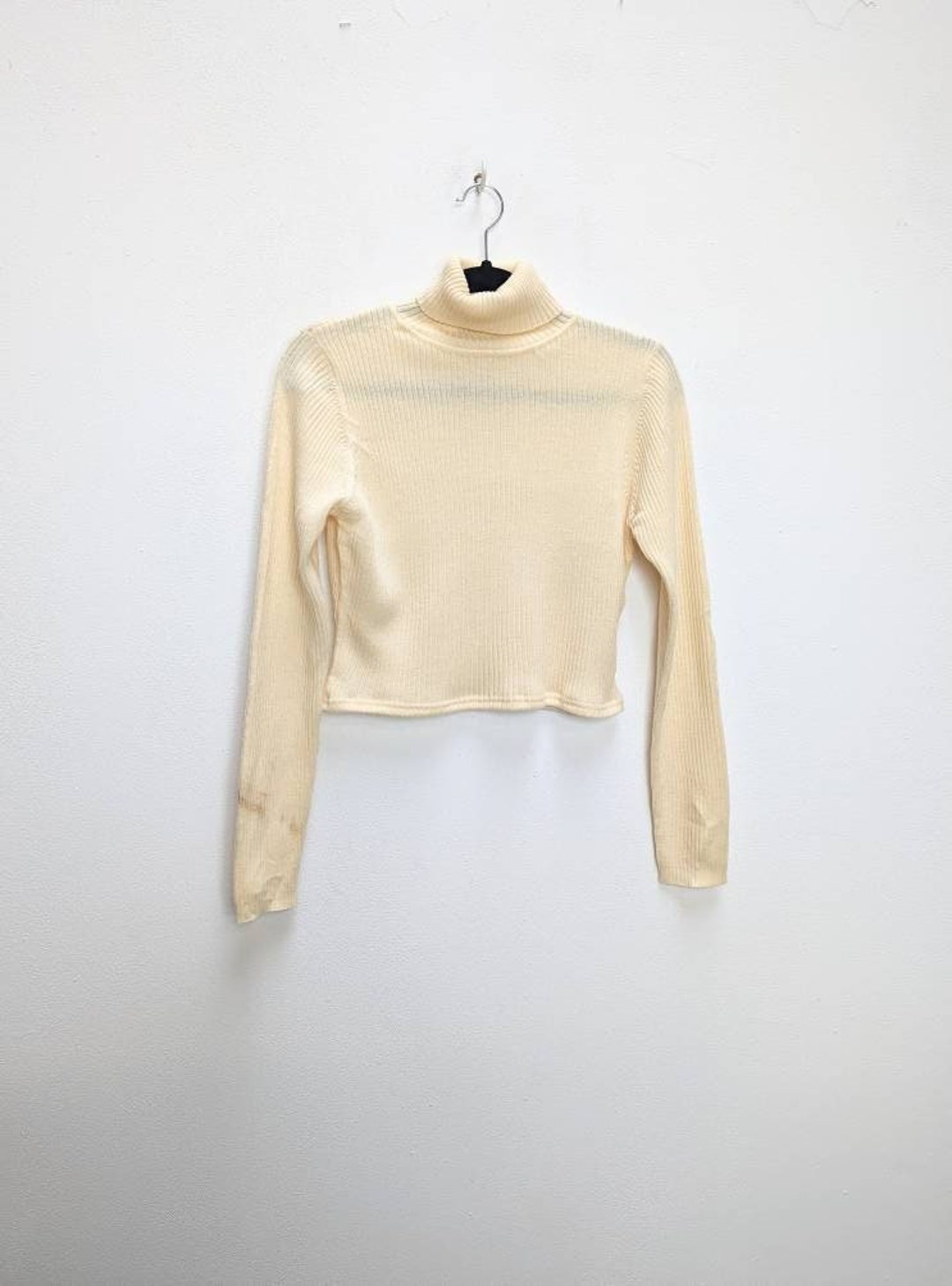 White Turtleneck Crop Top Vintage Rollneck Crop Top White Cropped