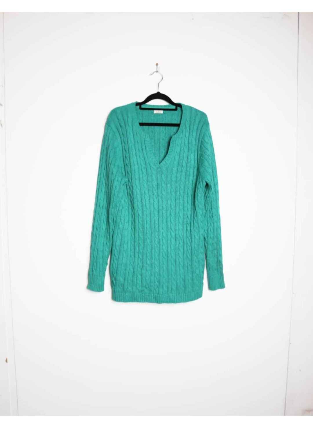 Green Cable Knit Jumper Vintage Cableknit Sweater Green Vneck Jumper