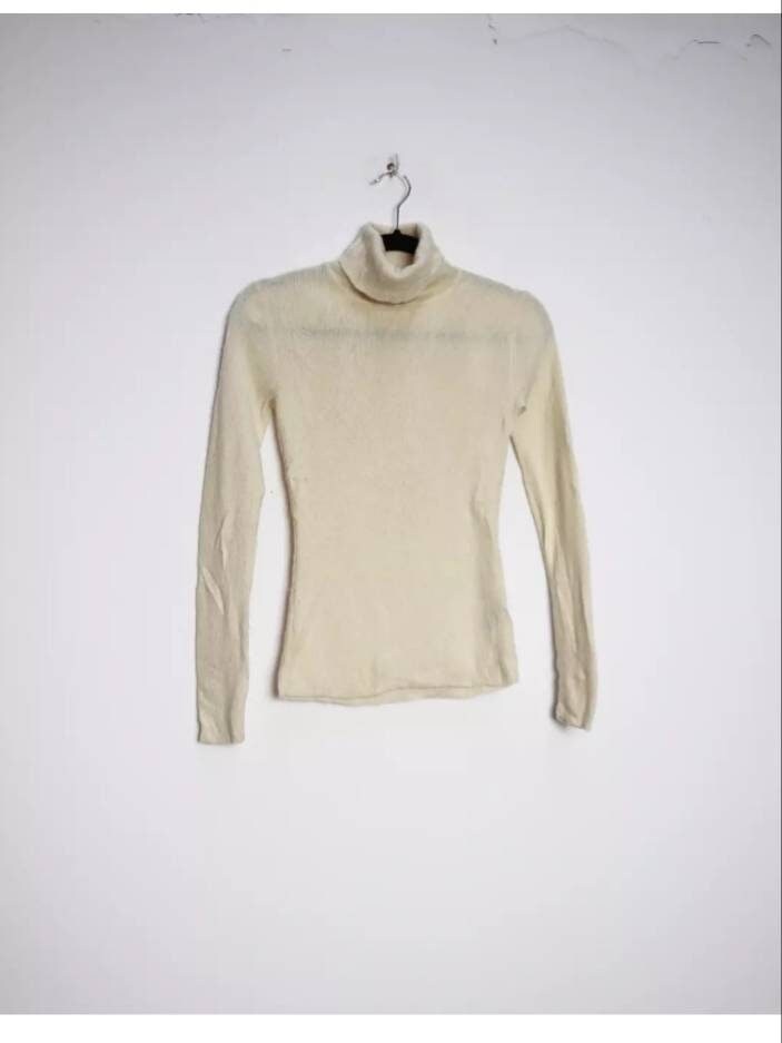 MarmaladeVintageCo White Turtleneck Jumper Vintage Rollneck Knit Jumper Thin Knit Jumper Wool Jumper White Turtleneck Sweater Rollneck Sweater Vintage Jumper M