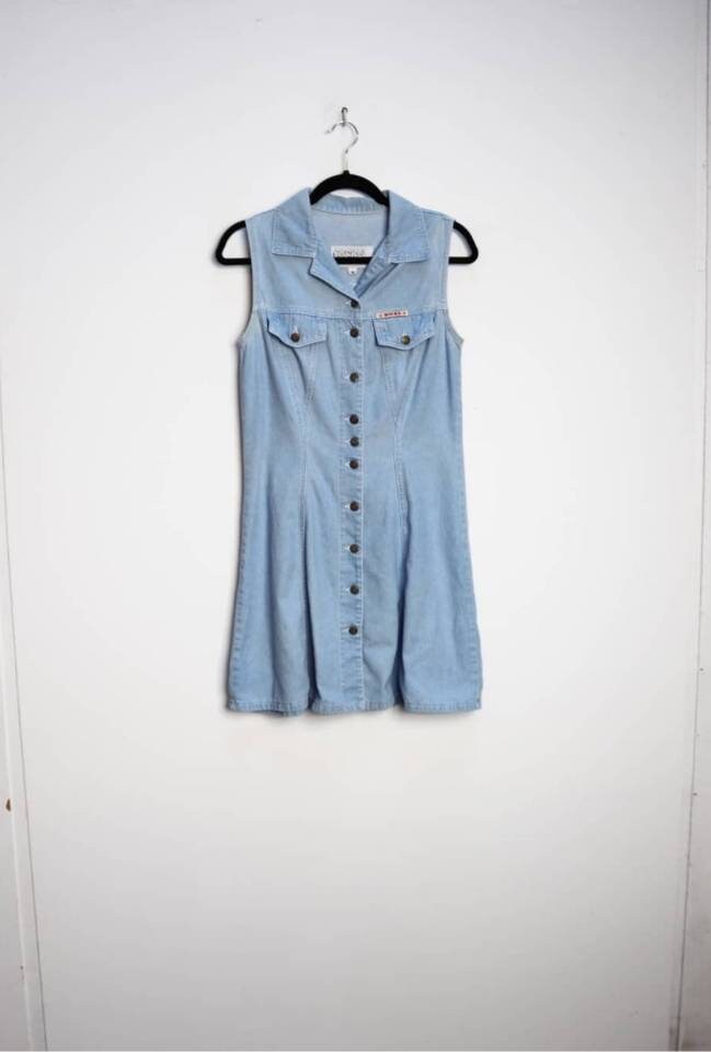 Image of Blue Denim Dress Vintage Button Down Medium Women's Button-Down Front M