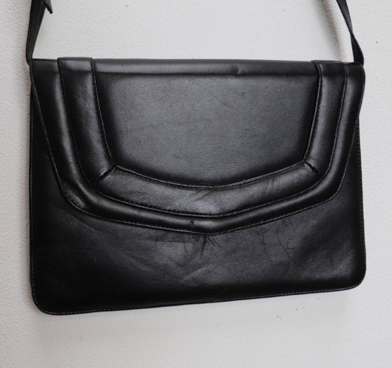 Faux Leather Handbag Vintage Black Structured Bag… - image 3