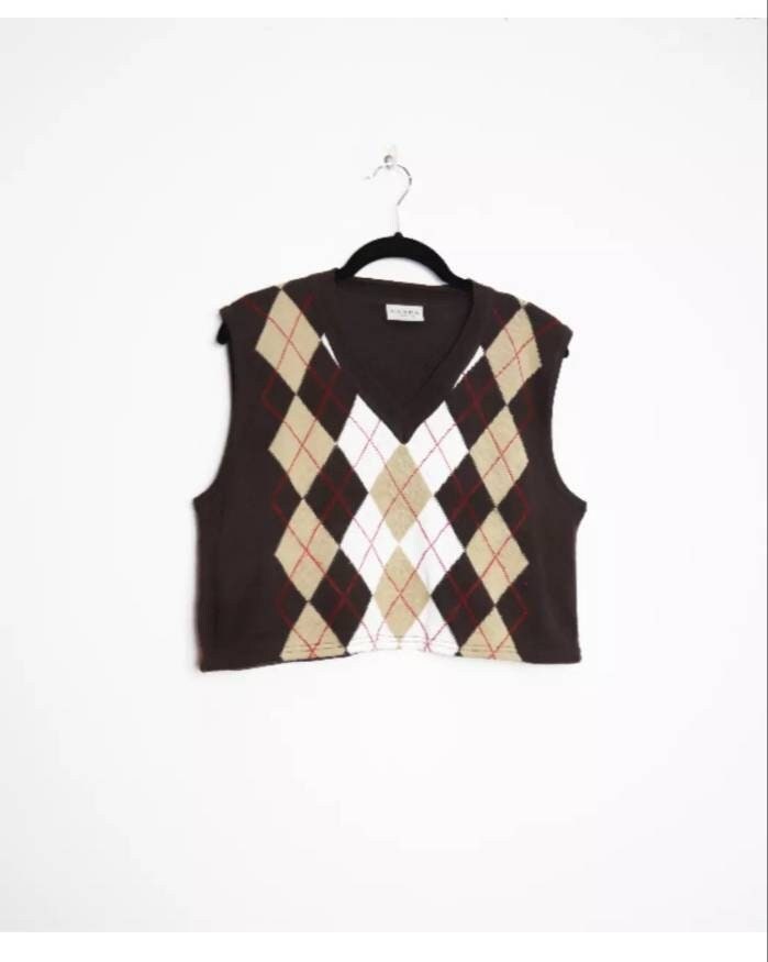 Argyle Cropped Sweater Vest Vintage 