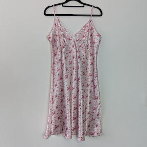 Pink Floral Slip Dress Vintage Slip Dress Medium Satin Dress Pink Floral Dress Strappy Dress Women&#39;s Slip Vintage Pink Floral Satin Dress M