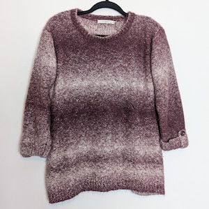 Purple Jumper Vintage Jumper Stripe Jumper Purple Sweater Stripe Knit Jumper Fuzzy Jumper Striped Sweater Vintage Knit Medium Women&#39;s Jumper