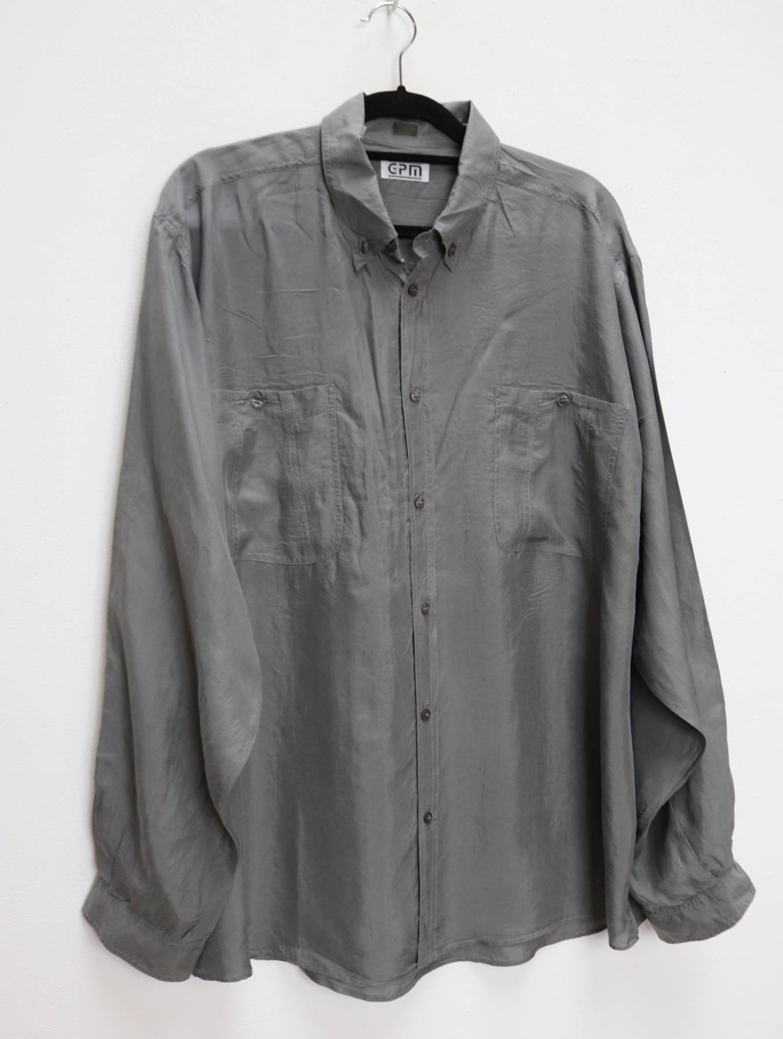 Grey Silk Shirt Vintage Silk Button Down Shirt XL Men's | Etsy