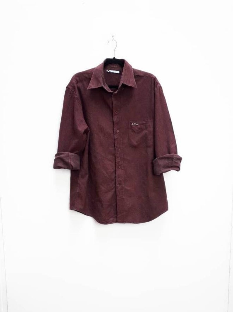 Burgundy Shirt Vintage Cow Embroidery Shirt Vintage Burgundy Button Down Shirt Vintage Purple Red Button Up Vintage Cow Pocket Embroidery