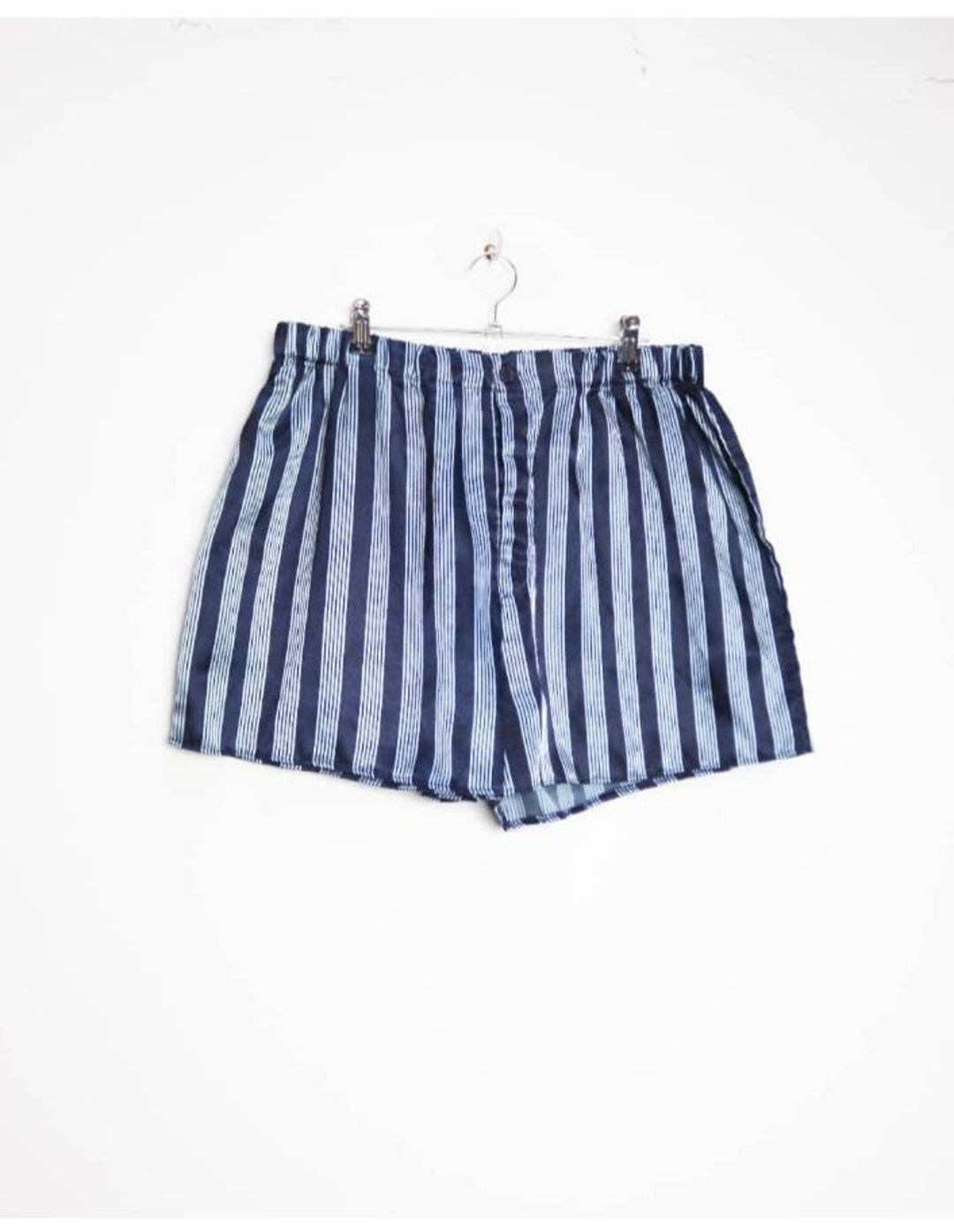 Blue Stripe Satin Shorts Vintage Stripe Shorts Blue Striped Shorts XL ...