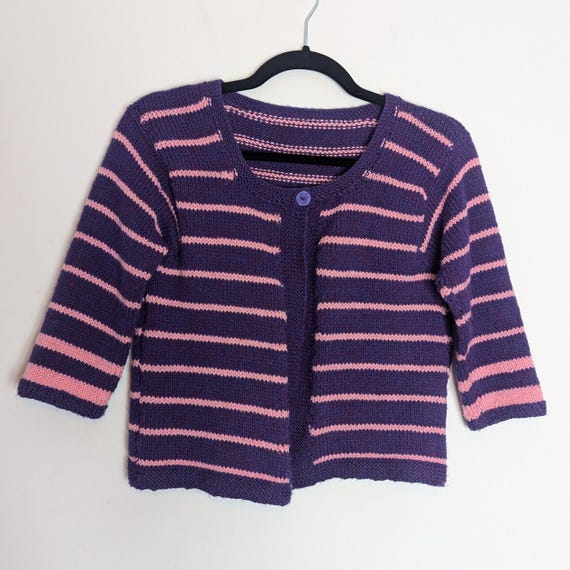 Purple Stripe Cardigan Vintage Cardigan Pink Stripe Knit Cardigan Small Cropped Cardigan Stripe Sweater Vintage Purple Cardigan Small Knit S