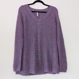 Purple Jumper Vintage Jumper V-Neck Jumper Speckled Knit Jumper Purple Sweater XL Women&#39;s Jumper V-Neck Sweater Vintage Knit Jumper XL Blue