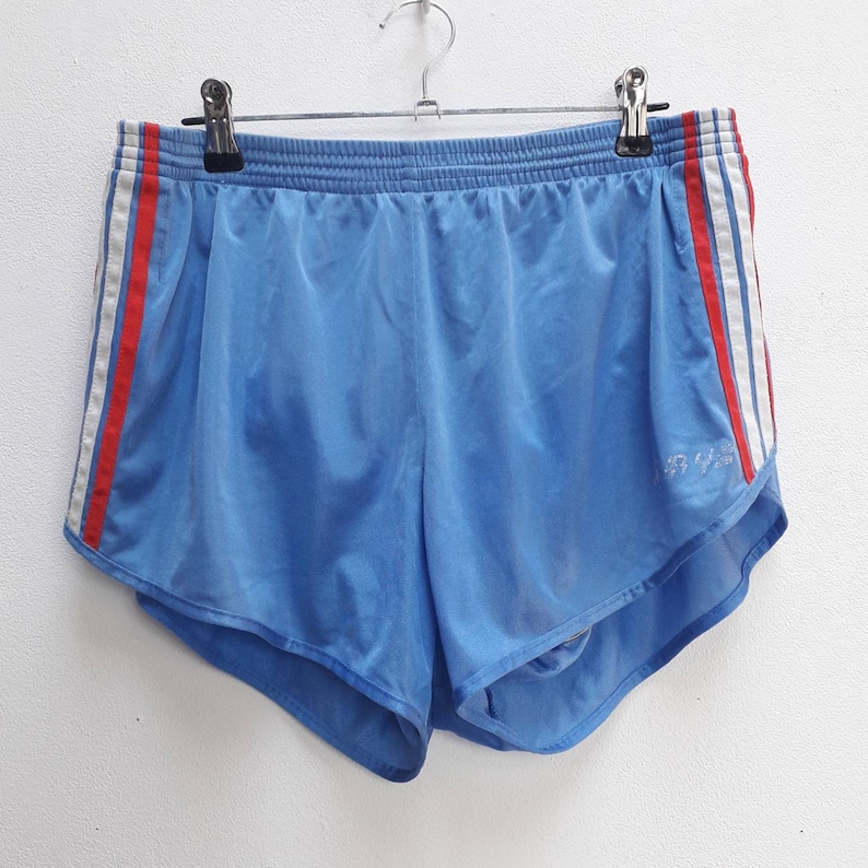 Blue Sport Shorts Vintage Blue Shiny Shorts Vintage Red Side Stripe Shorts Vintage Women/'s Medium Running Shorts Blue Side Stripe Vintage M