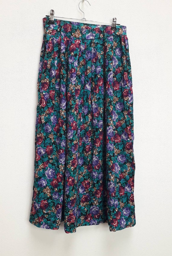 Floral Midi Skirt Vintage Green Floral Midi skirt XS Floral Pattern Skirt Purple Floral Midi Skirt Vintage Midi skirt Women s Floral Skirt Etsy