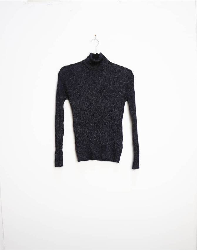 Image of Black Sparkly Turtleneck Top Vintage Glittery Rollneck Small Lurex