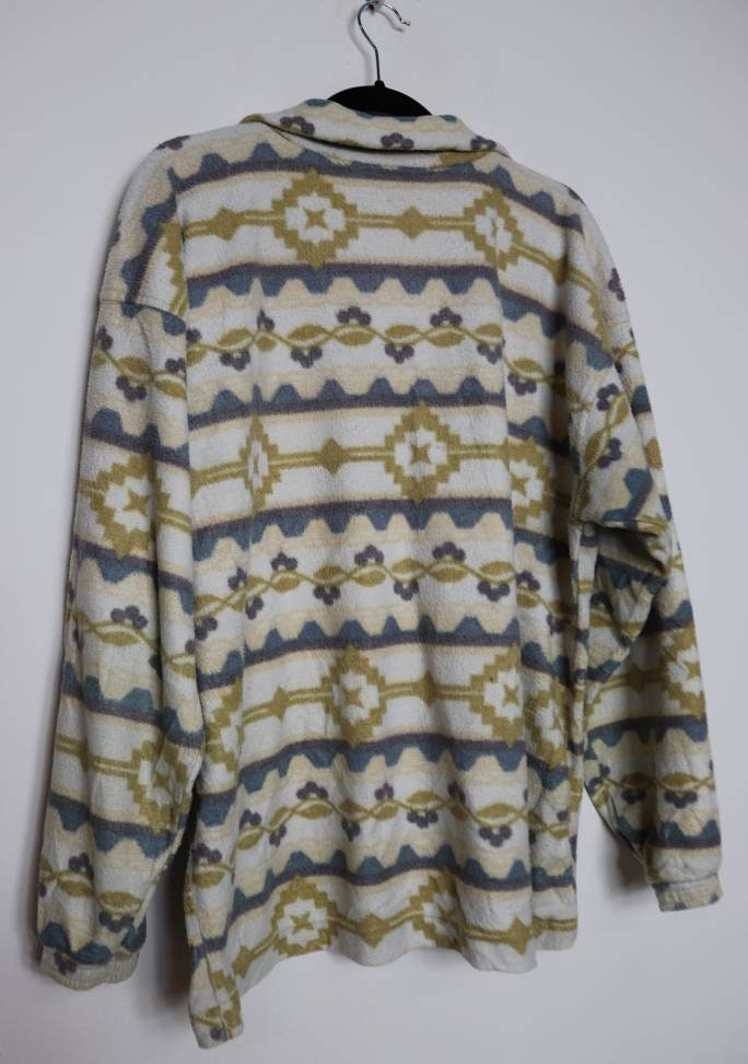 Half Zip Fleece Sweatshirt Vintage Patterned Fleece Yellow