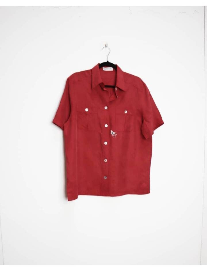 Red Silk Shirt Vintage Silk Short 