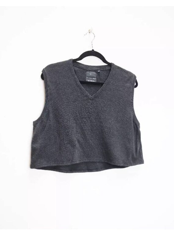 MarmaladeVintageCo Grey Cropped Sweater Vest Vintage Cropped Jumper Grey Sweater Vest Cropped Knit Jumper Sleeveless Jumper Vintage Sweater Vest Crop Top Large