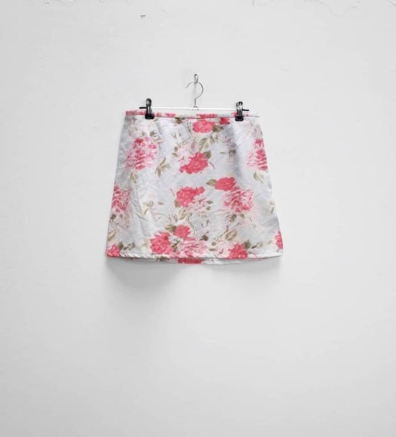 Floral Mini-Skirt Vintage Pink Floral Skirt High … - image 1