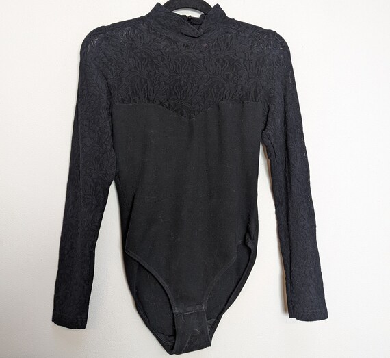 Black Bodysuit Vintage Bodysuit Lacy Bodysuit Sma… - image 2