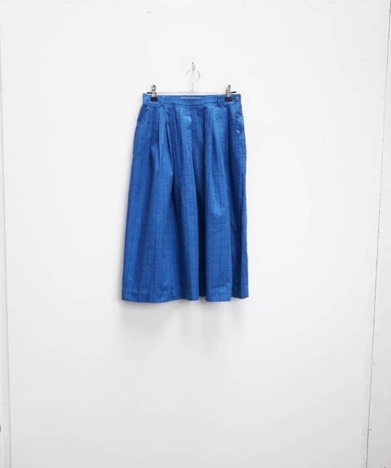 Blue Checkered Skirt Vintage Grid Pattern Midi Ski