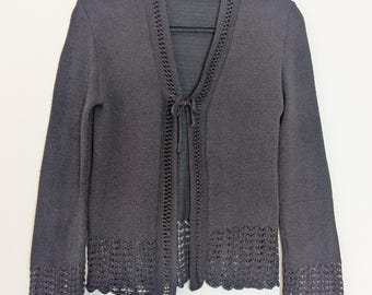 Black Cardigan Vintage Tie Front Cardigan Women's Cardigan Medium Cardigan Black Sweater Tie-Front Knit Cardigan Vintage Cardigan Medium M