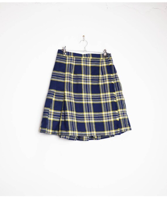 Blue Plaid Mini-skirt Vintage Plaid Skirt Yellow Check Mini-skirt