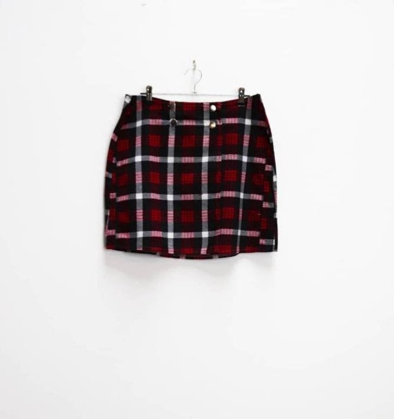 Red Plaid Mini Skirt Vintage Check Mini-Skirt Wome