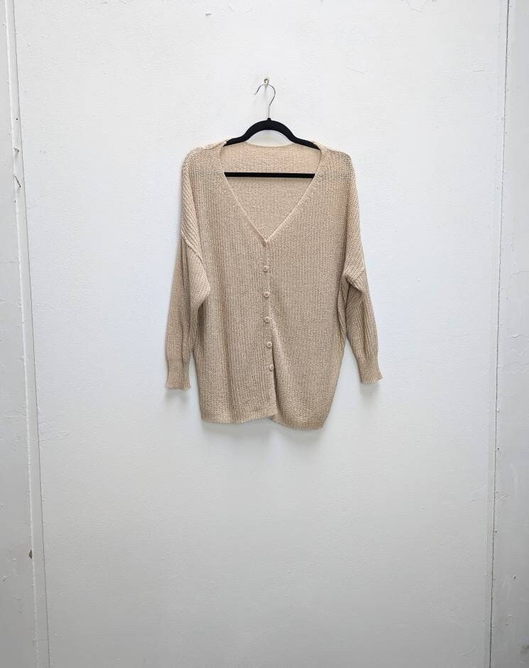 Beige Strickjacke Vintage Dünne Damen Strickpullover Mittlere M Strickjacke Beige Dünne Strickjacke Strickjacke Strickjacke Creme Pullover Vintage Strickjacke