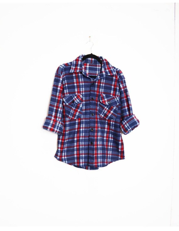 Blue Plaid Shirt Vintage Fleece Shirt 