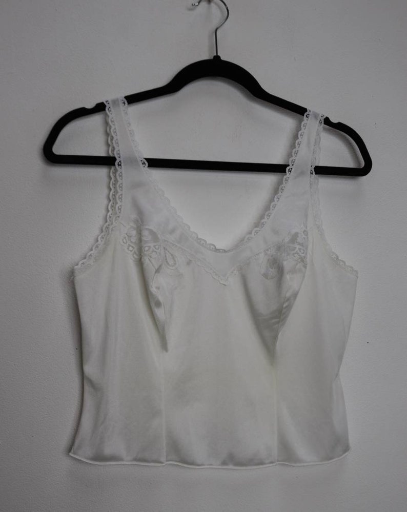 Sheer White Crop Top Vintage Lace Cropped Cami Top Small White Lacy Crop Top Vintage Sheer Cropped Camisole Top White Lace Crop Cami Top S