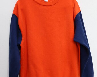 Colourblock Sweatshirt Vintage Orange Colorblock Sweatshirt XL Navy Contrast Sleeves Sweatshirt Vintage Orange Jumper Colorblock Sweater XL