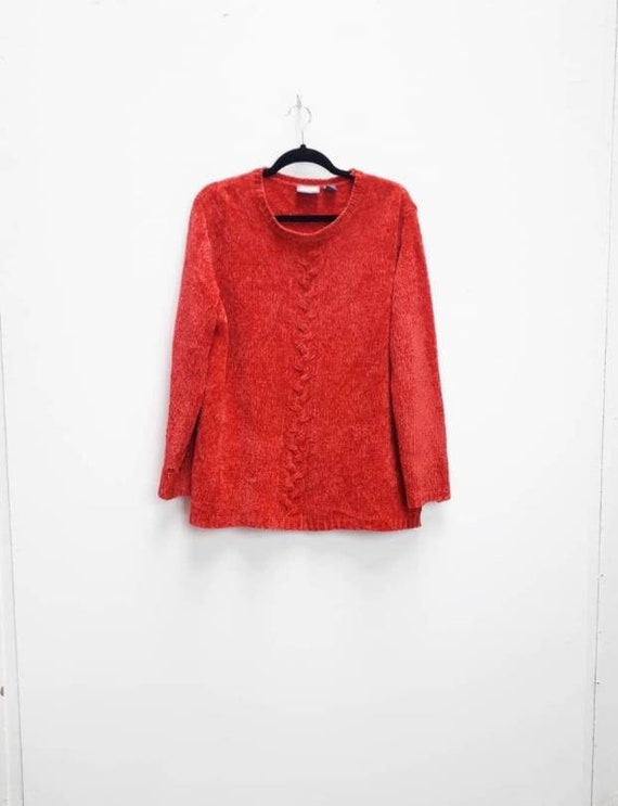 Red Chenille Jumper Vintage Red Chenille Sweater L